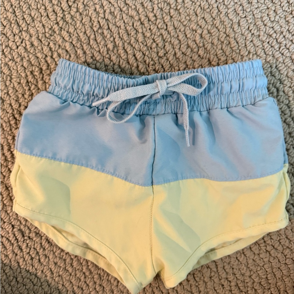 Minnow Swim Size 1 Blue and Yellow Swim Trunks with Elastic Waistband
